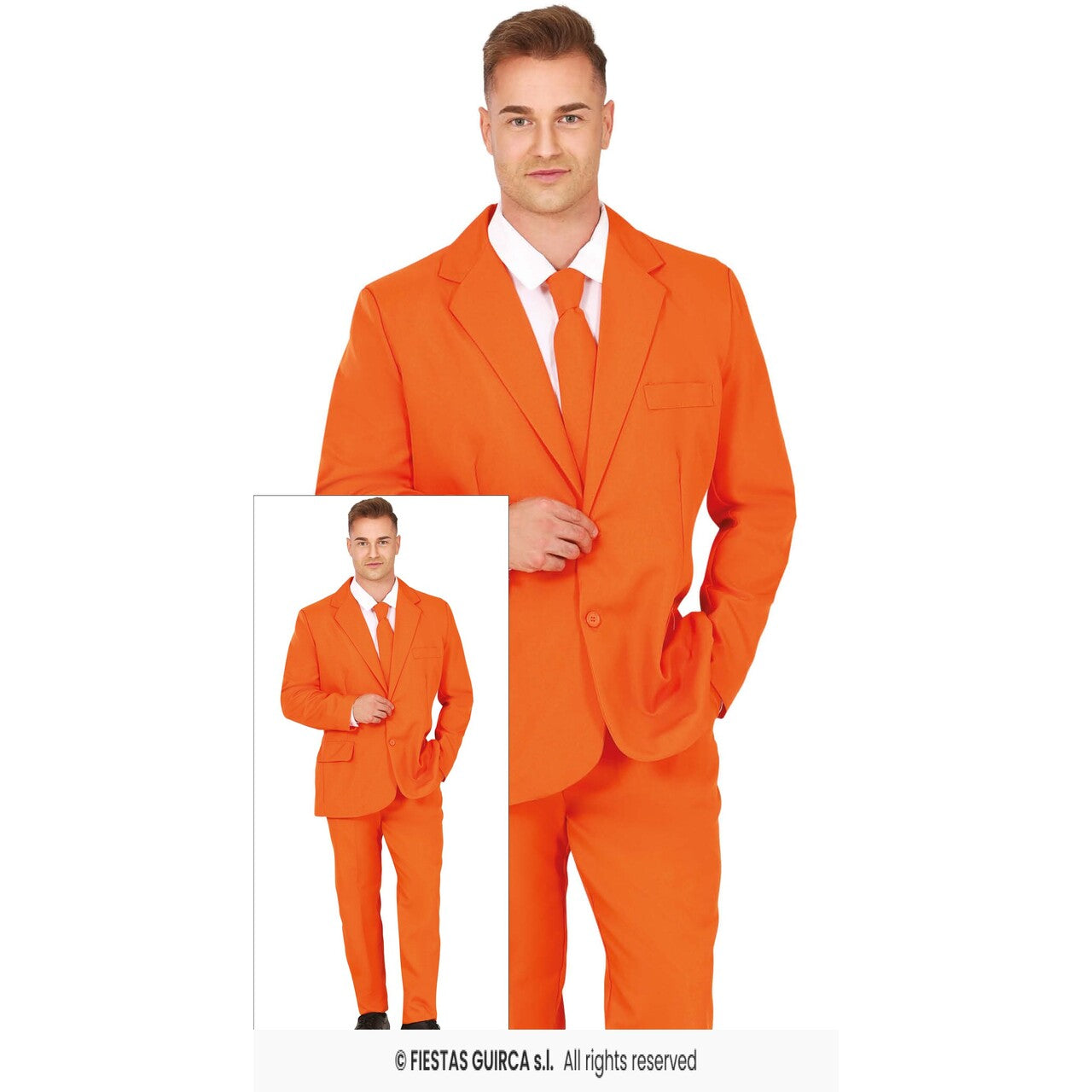 Op deze afbeelding zie je een Kostuums, van het merk Guirca. Orange Suit, Adult Man Kostuum