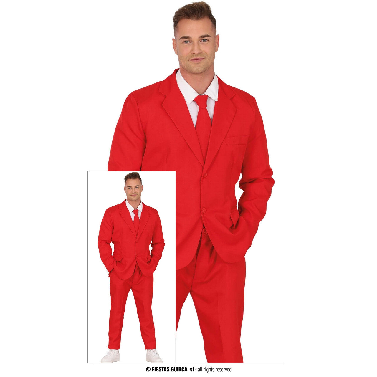 Op deze afbeelding zie je een Kostuums, van het merk Guirca. Mr Cupido Red Suit Man Kostuum