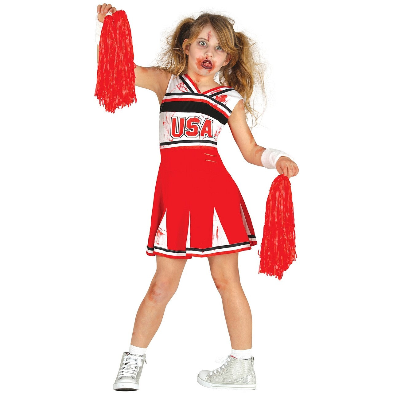 Op deze afbeelding zie je een Kostuums, van het merk Guirca. USA Cheerleader Van Zombie Ball Team Meisje Kostuum