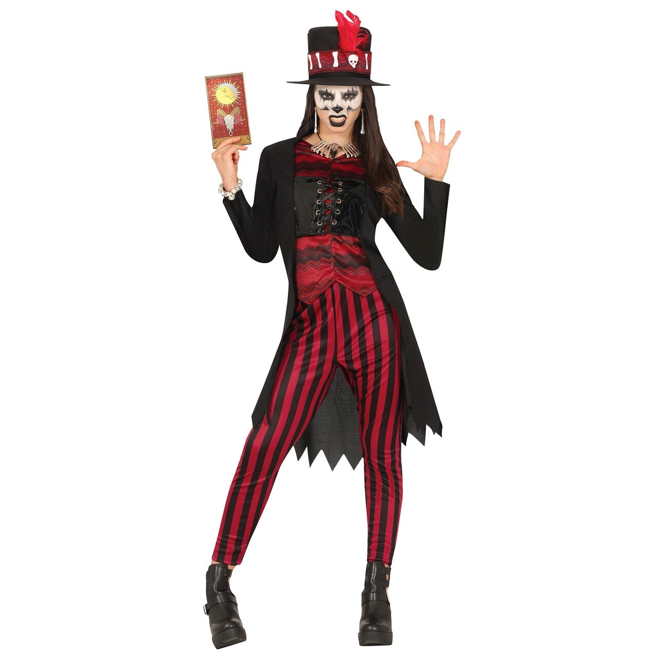 Op deze afbeelding zie je een Kostuums, van het merk Guirca. Zwarte Magie Voodoo Magier Vrouw Kostuum
