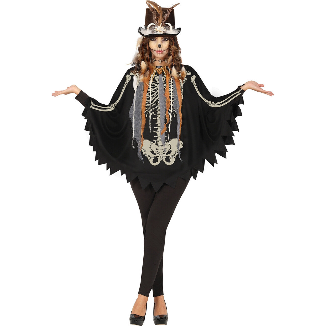 Op deze afbeelding zie je een Kostuums, van het merk Guirca. Voodoo Bones Poncho Vrouw Kostuum