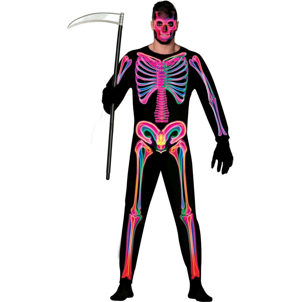 Op deze afbeelding zie je een Kostuums, van het merk Guirca. Neom Multicolor Skelet Lightbones Man Kostuum