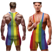 Op deze afbeelding zie je een Kostuums, van het merk Guirca. Rainbow Robbie Jumpsuit Man Kostuum