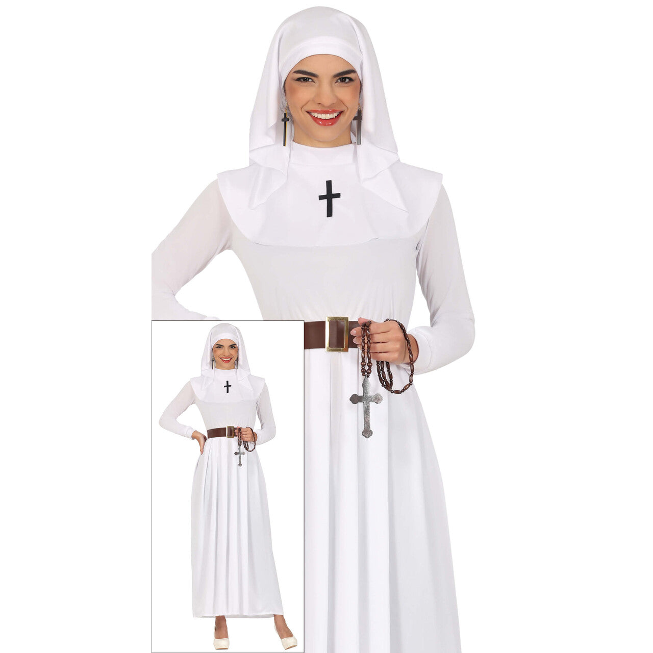 Op deze afbeelding zie je een Kostuums, van het merk Guirca. Witte Lonneke Non Vrouw Kostuum