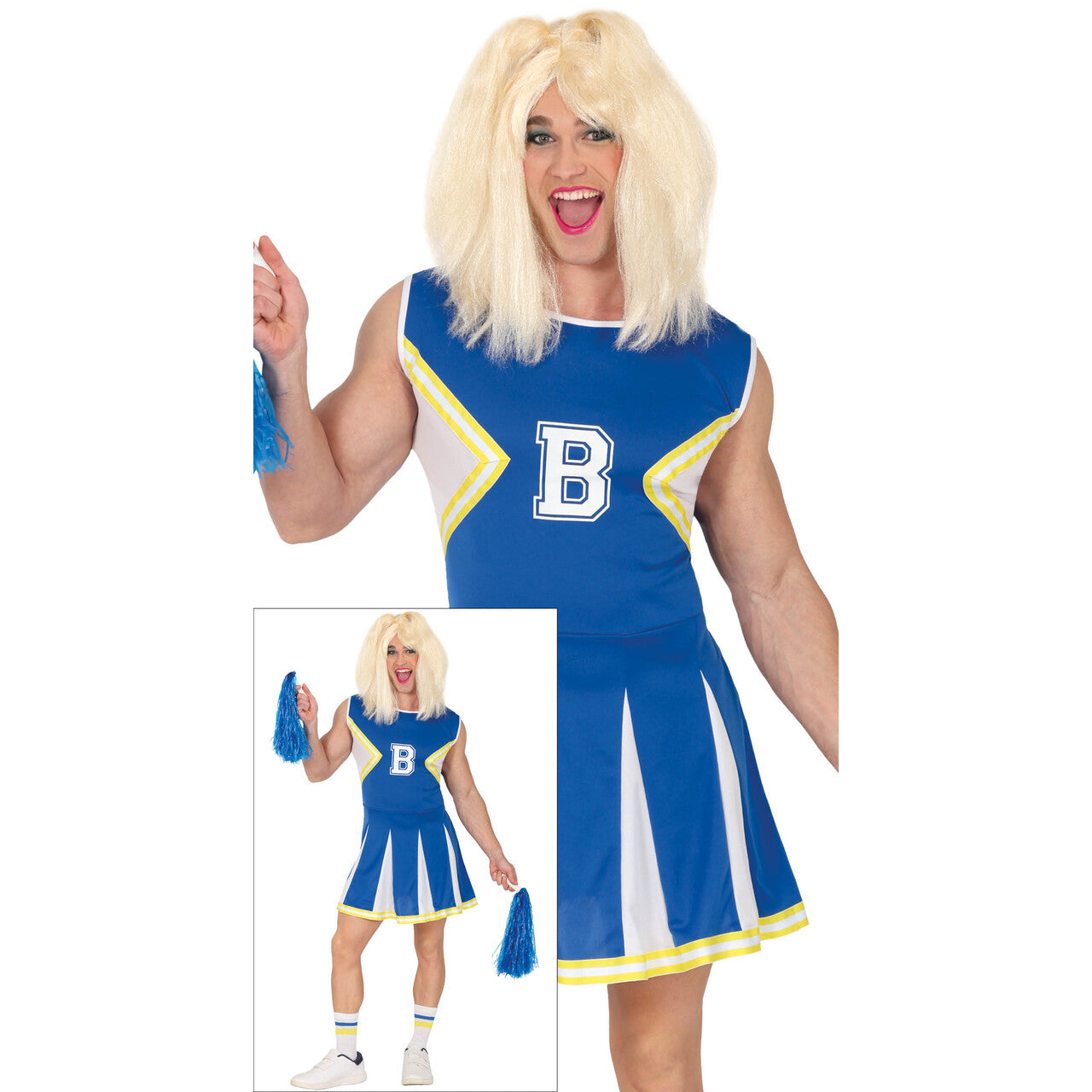 Op deze afbeelding zie je een Kostuums, van het merk Guirca. Blauwe Cheerleader Man Jurk