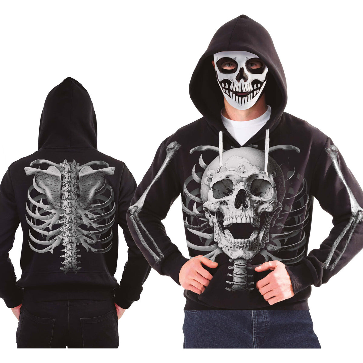Op deze afbeelding zie je een Kostuums, van het merk Guirca. Hoodie Skelet Met Masker Unisex