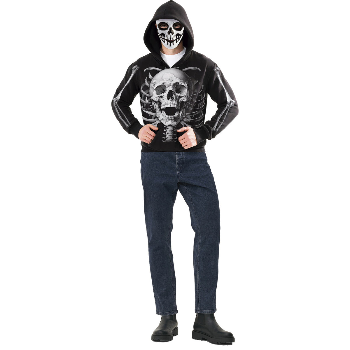Op deze afbeelding zie je een Kostuums, van het merk Guirca. Hoodie Skelet Met Masker Unisex