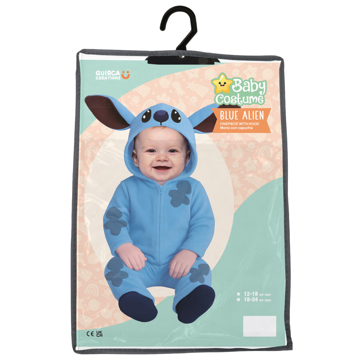 Op deze afbeelding zie je een Kostuums, van het merk Guirca. Blauw Wezentje Stitch Kind Kostuum