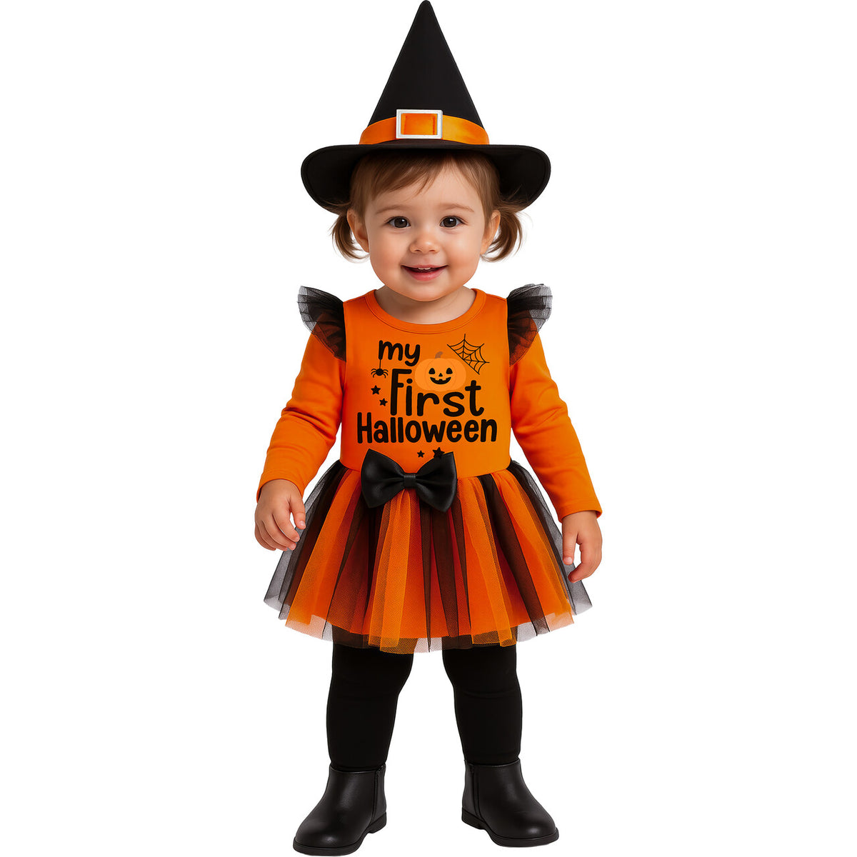 Op deze afbeelding zie je een Kostuums, van het merk Guirca. First Halloween Pompoen Heksje Meisje Kostuum