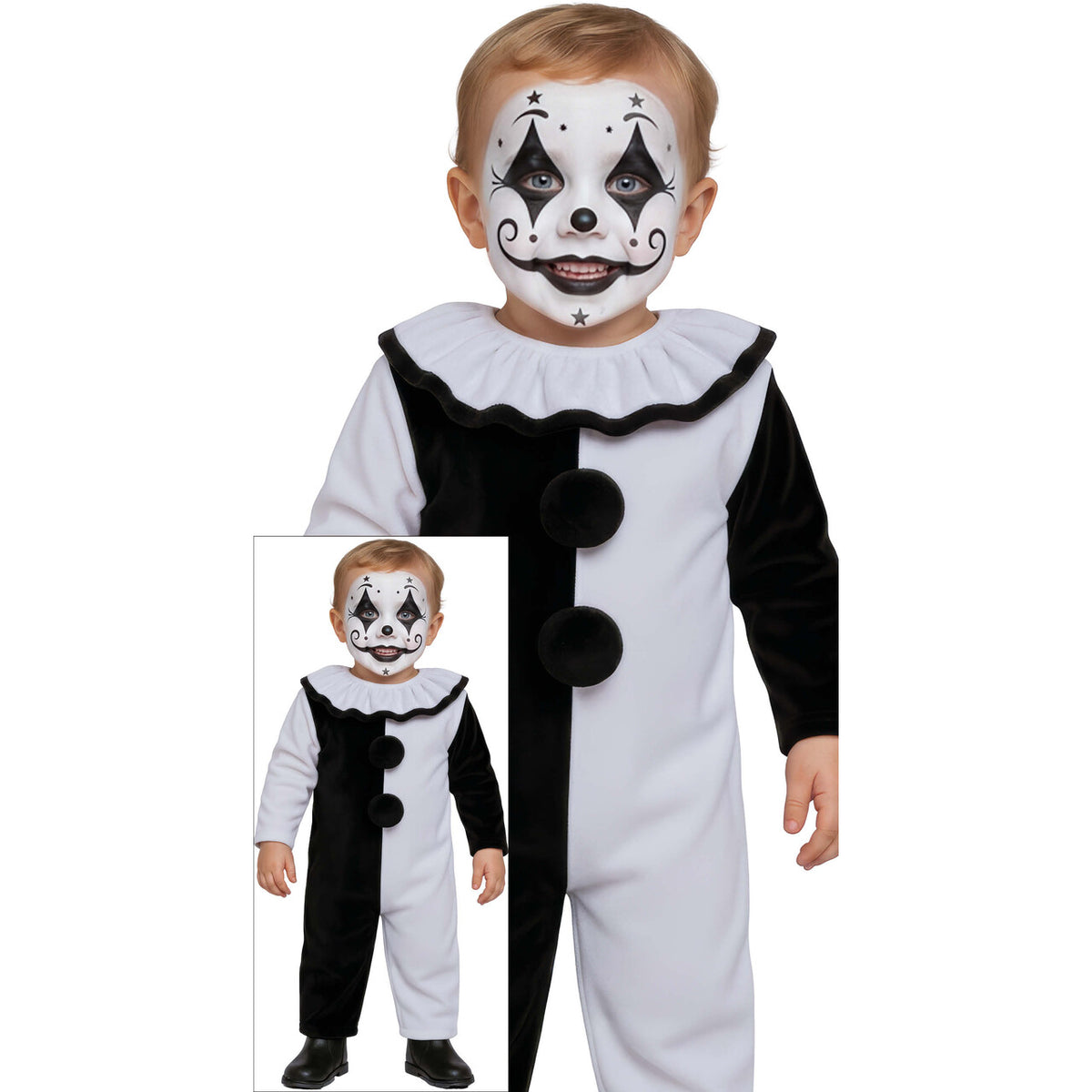 Op deze afbeelding zie je een Kostuums, van het merk Guirca. Terrorific Baby Clown Kind Kostuum