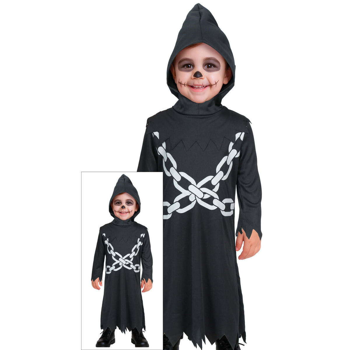Op deze afbeelding zie je een Kostuums, van het merk Guirca. Lil Death Chain Kind Kostuum