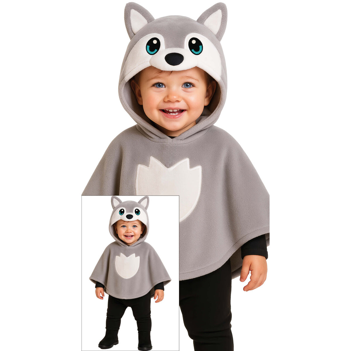 Op deze afbeelding zie je een Kostuums, van het merk Guirca. Wolfje Baby Poncho Kind