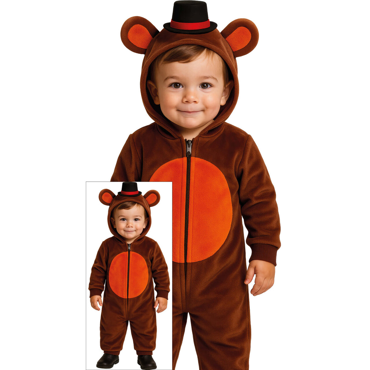 Op deze afbeelding zie je een Kostuums, van het merk Guirca. Mini Freddy Fazbear Jumpsuit Kind Kostuum