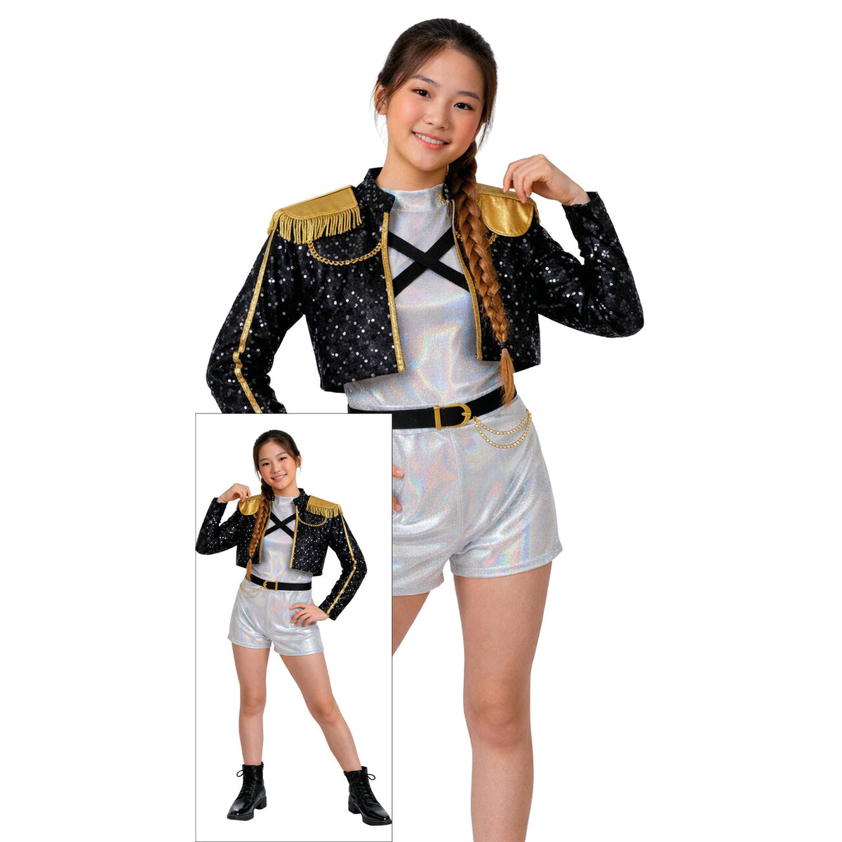 Op deze afbeelding zie je een Kostuums, van het merk Guirca. K-Pop Star Silver Leader Meisje Kostuum