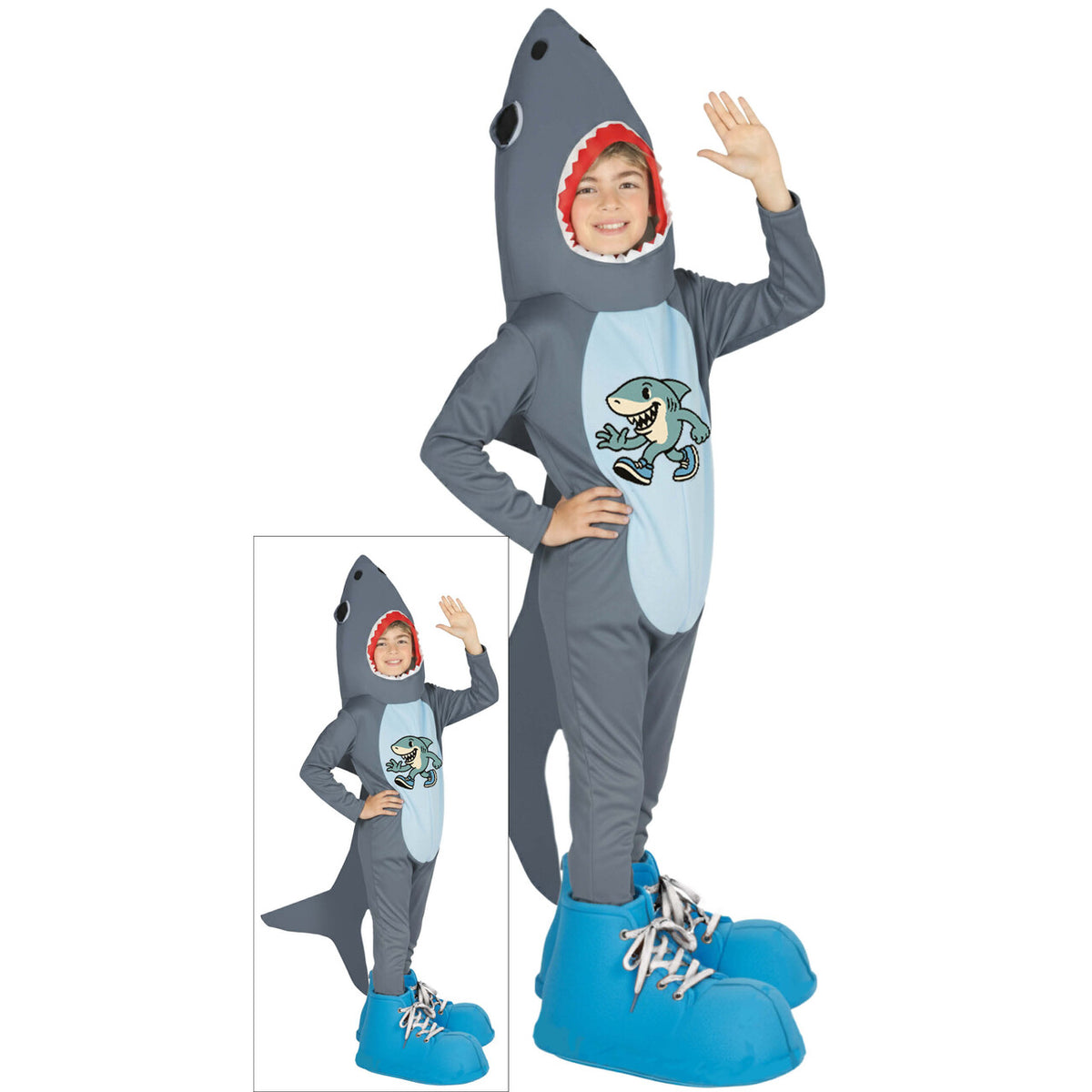 Op deze afbeelding zie je een Kostuums, van het merk Guirca. Walking Shark Kind Kostuum