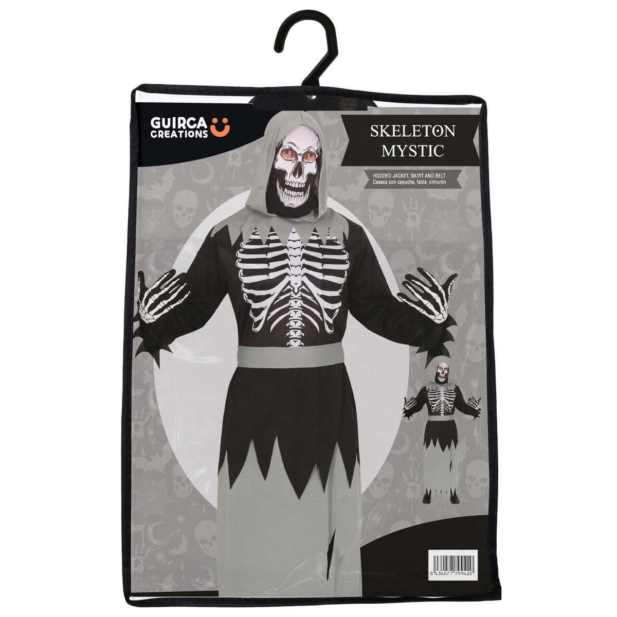 Op deze afbeelding zie je een Kostuums, van het merk Guirca. Skelet Zombie Mystical Man Kostuum