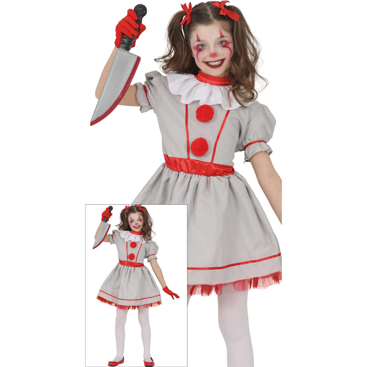 Op deze afbeelding zie je een Kostuums, van het merk Guirca. Killer Girl Pennywise Meisje Kostuum
