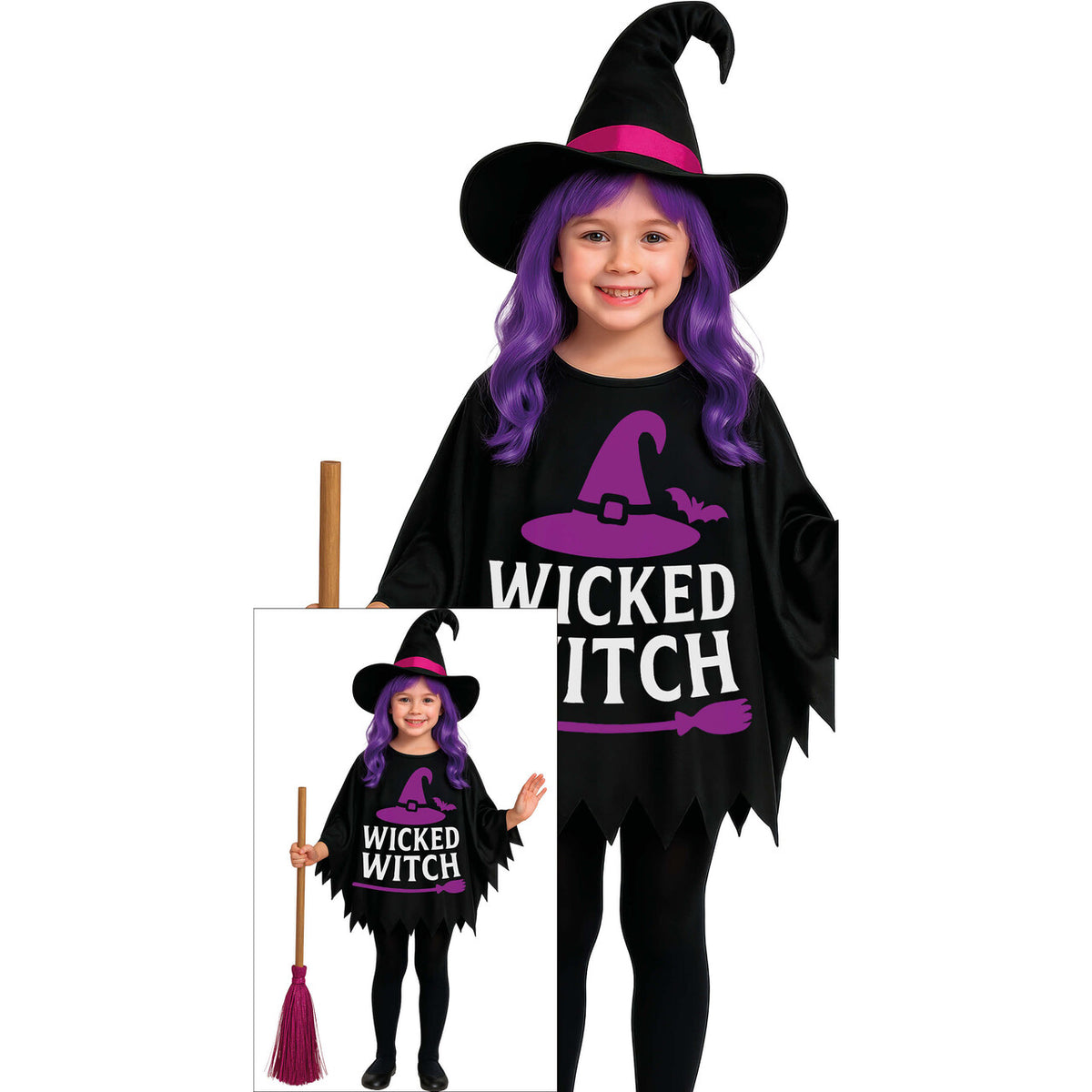 Op deze afbeelding zie je een Kostuums, van het merk Guirca. Kleine Wicked Witch Meisje Kostuum