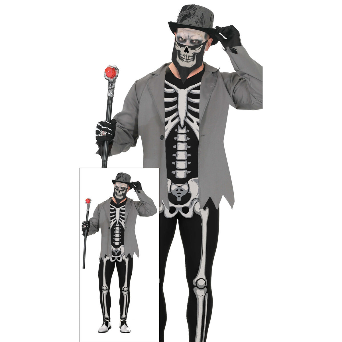 Op deze afbeelding zie je een Kostuums, van het merk Guirca. Mister Skeleton Grey Man Kostuum