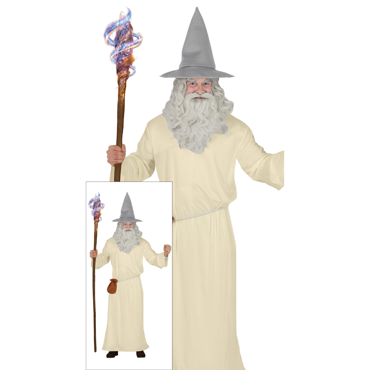 Op deze afbeelding zie je een Kostuums, van het merk Guirca. De Witte Magiër Man Kostuum