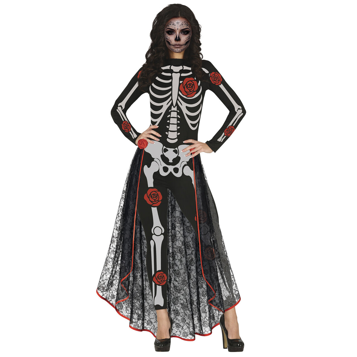 Op deze afbeelding zie je een Kostuums, van het merk Guirca. Flower Catrina Vrouw Kostuum