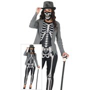 Op deze afbeelding zie je een Kostuums, van het merk Guirca. Miss Skeleton Grey Vrouw Kostuum