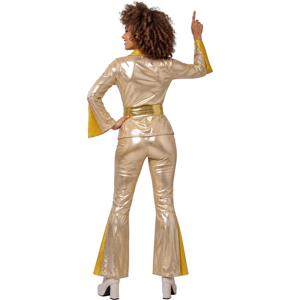 Op deze afbeelding zie je een Kostuums, van het merk Guirca. 70S Golden Dancing Queen Vrouw Kostuum