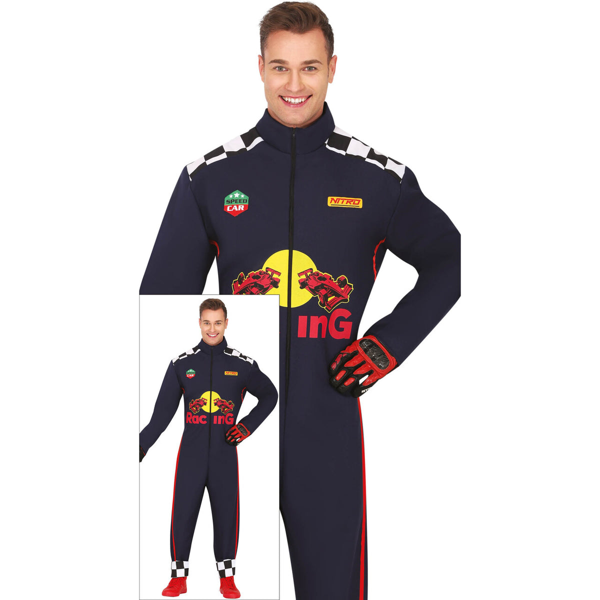 Op deze afbeelding zie je een Kostuums, van het merk Guirca. Red Racing F1 Coureur Man Kostuum