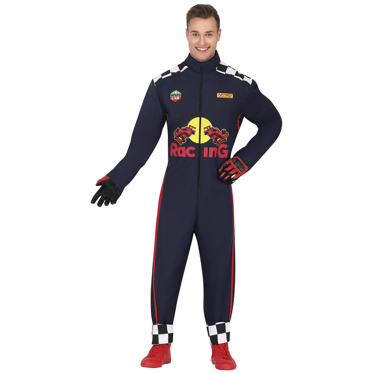 Op deze afbeelding zie je een Kostuums, van het merk Guirca. Red Racing F1 Coureur Man Kostuum