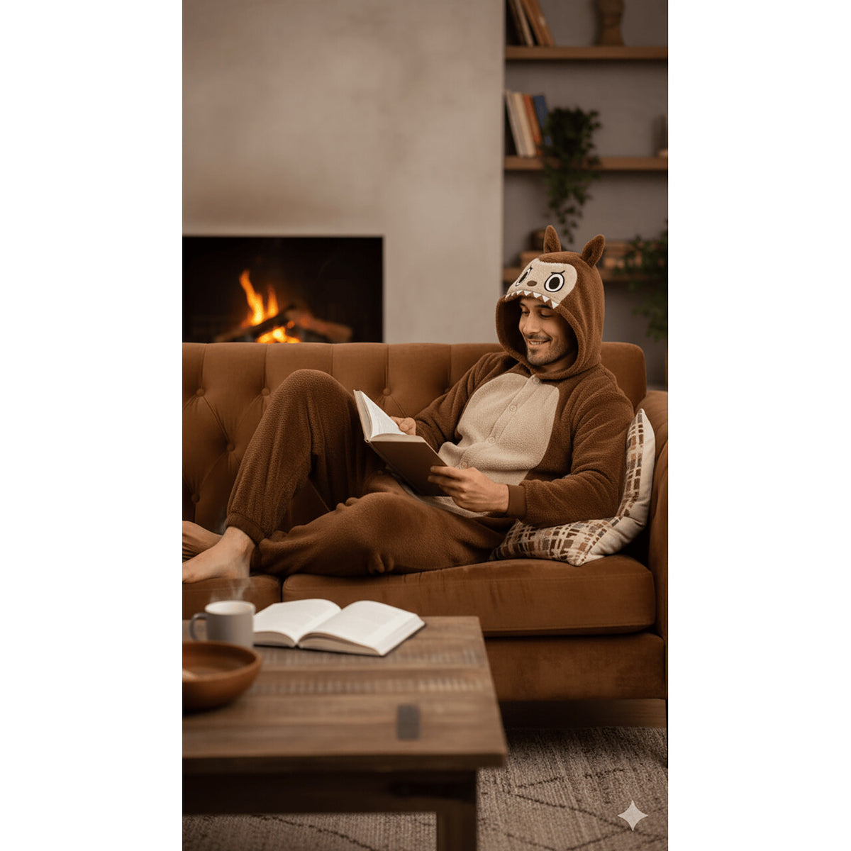 Op deze afbeelding zie je een Kostuums, van het merk Guirca. Onesie La Fufu Monster Bruin Man Kostuum
