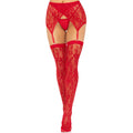 Floral Red Kousen En Jarretelgordel