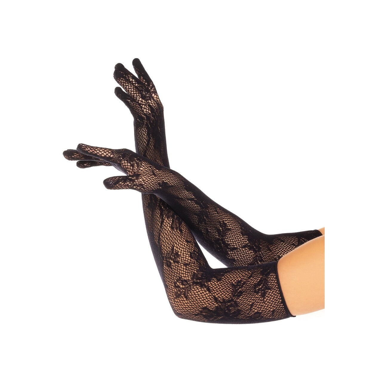 Op deze afbeelding zie je een Accessoires, van het merk Leg Avenue. Opera Length Floral Net Gloves