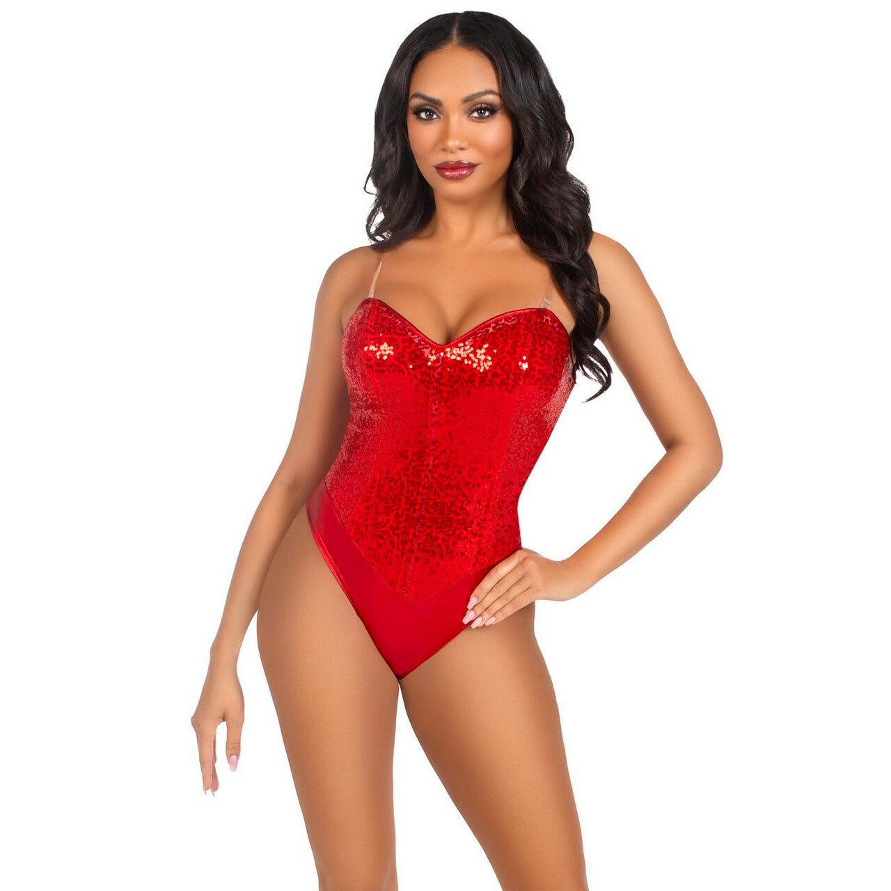 Op deze afbeelding zie je een Kostuums, van het merk Leg Avenue. Luxe Bodysuit Met Pailletten Rood Vrouw Kostuum