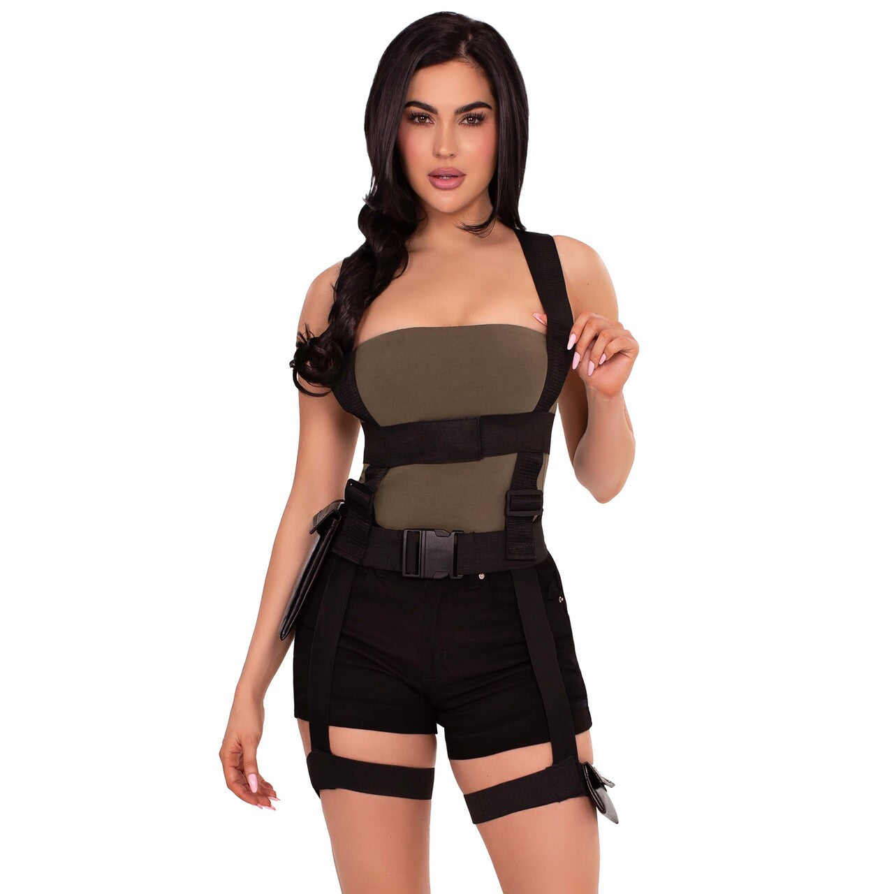 Op deze afbeelding zie je een Kostuums, van het merk Leg Avenue. Utility Body Harness With Garter And Pockets Vrouw Kostuum
