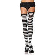 Op deze afbeelding zie je een Accessoires, van het merk Leg Avenue. Gestreepte Kousen Wit-Zwart