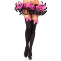 Zwarte Nylon Kniekousen Met Roze Strik