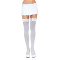 Witte Nylon Plus Size Kniekousen Met Witte Strik