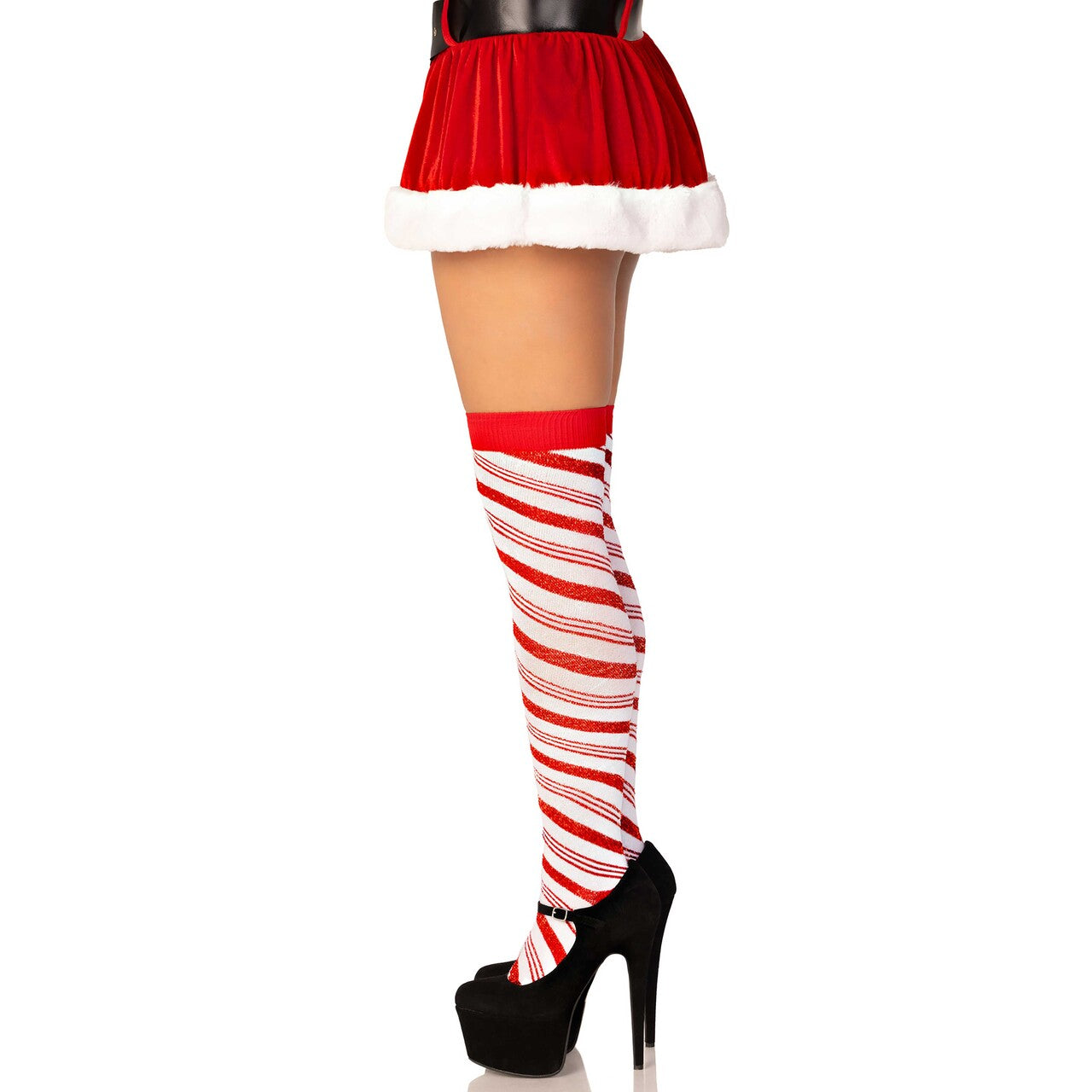 Op deze afbeelding zie je een Accessoires, van het merk Leg Avenue. Candy Cane Lurex Over The Knee Socks