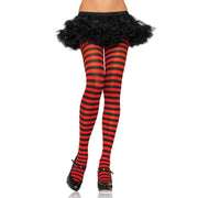 Op deze afbeelding zie je een Accessoires, van het merk Leg Avenue. Nylon Gestreepte Panty Rood-Zwart