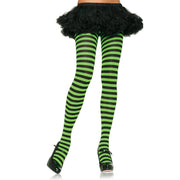 Op deze afbeelding zie je een Accessoires, van het merk Leg Avenue. Nylon Gestreepte Panty Neon Groen-Zwart