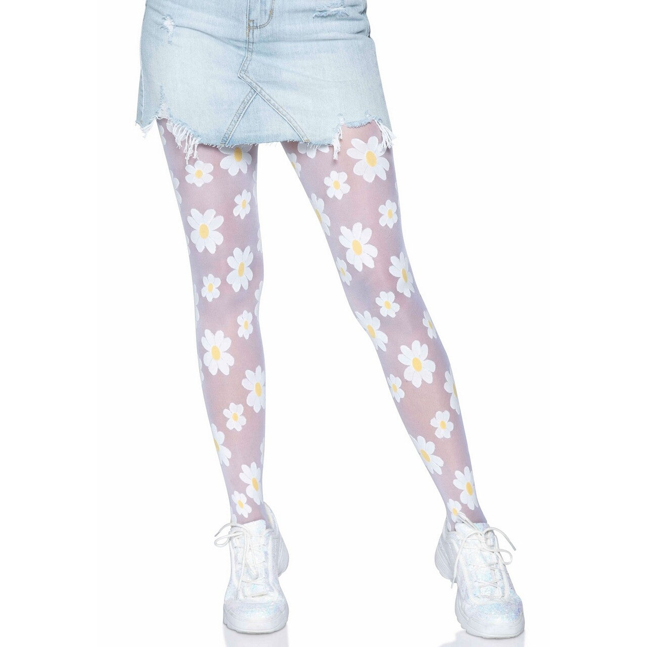 Op deze afbeelding zie je een Accessoires, van het merk Leg Avenue. Madeliefjes Bloemen Panty Wit