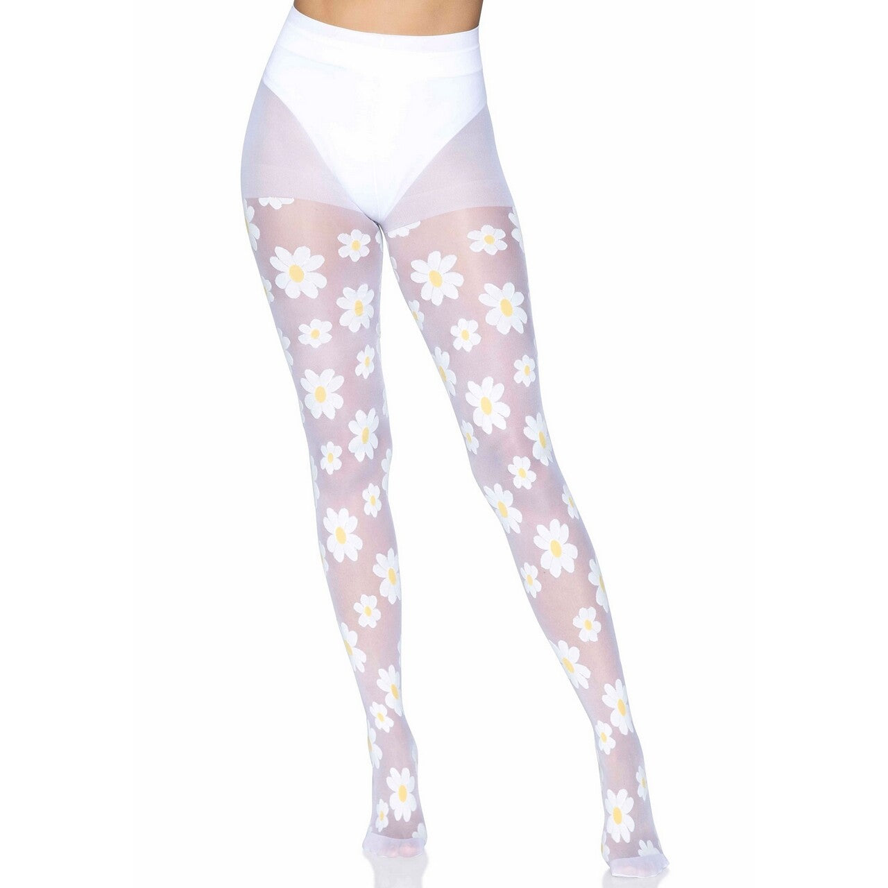 Op deze afbeelding zie je een Accessoires, van het merk Leg Avenue. Madeliefjes Bloemen Panty Wit