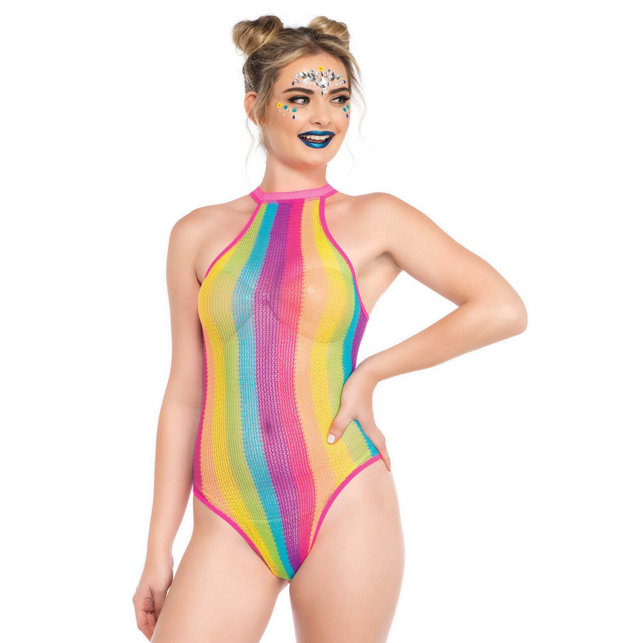 Op deze afbeelding zie je een Kostuums, van het merk Leg Avenue. Over The Rainbow Visnet Festival Bodysuit Vrouw Kostuum