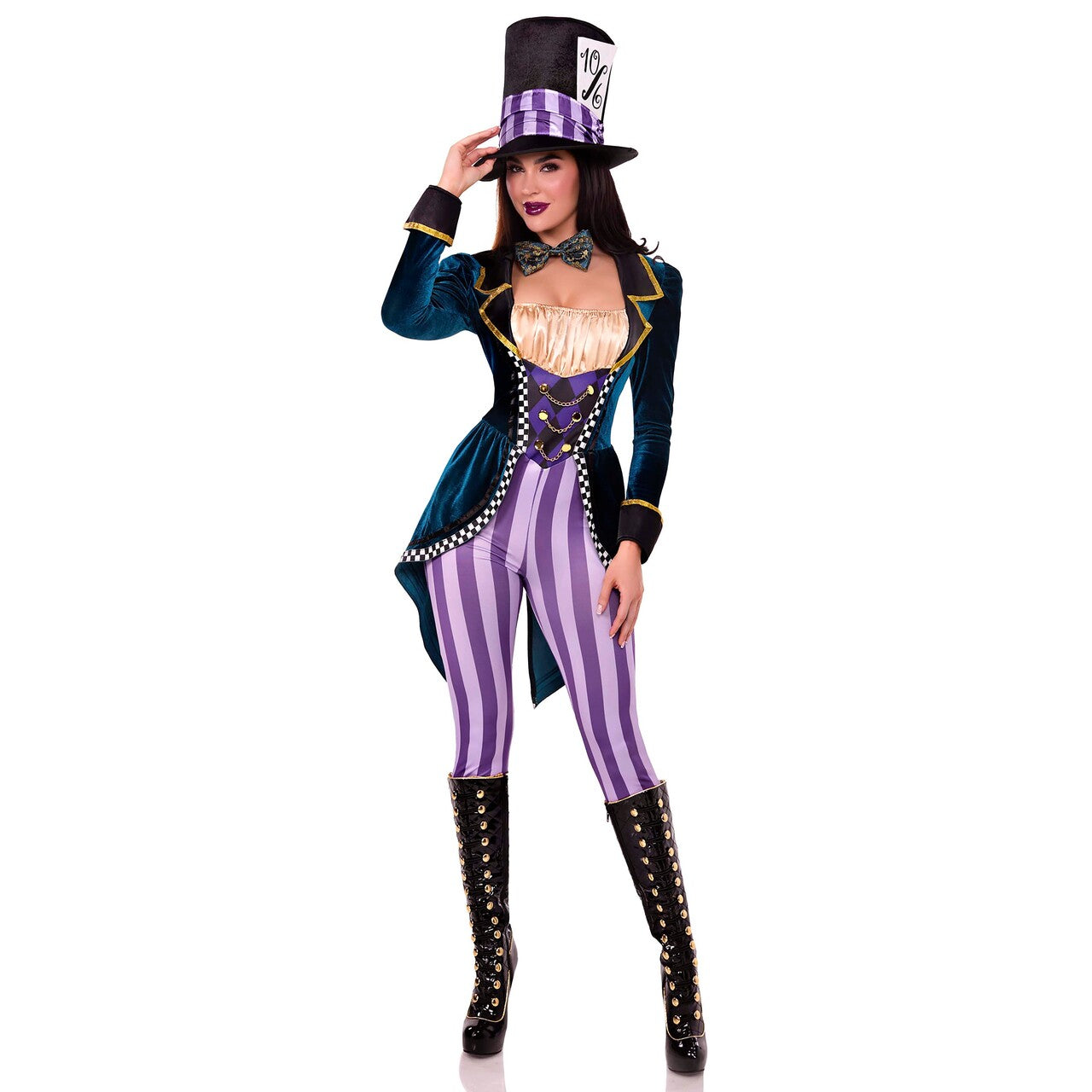 Op deze afbeelding zie je een Kostuums, van het merk Leg Avenue. Classic Mad Hatter Jumpsuit Vrouw Kostuum