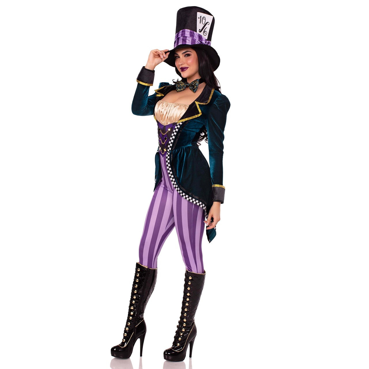 Op deze afbeelding zie je een Kostuums, van het merk Leg Avenue. Classic Mad Hatter Jumpsuit Vrouw Kostuum