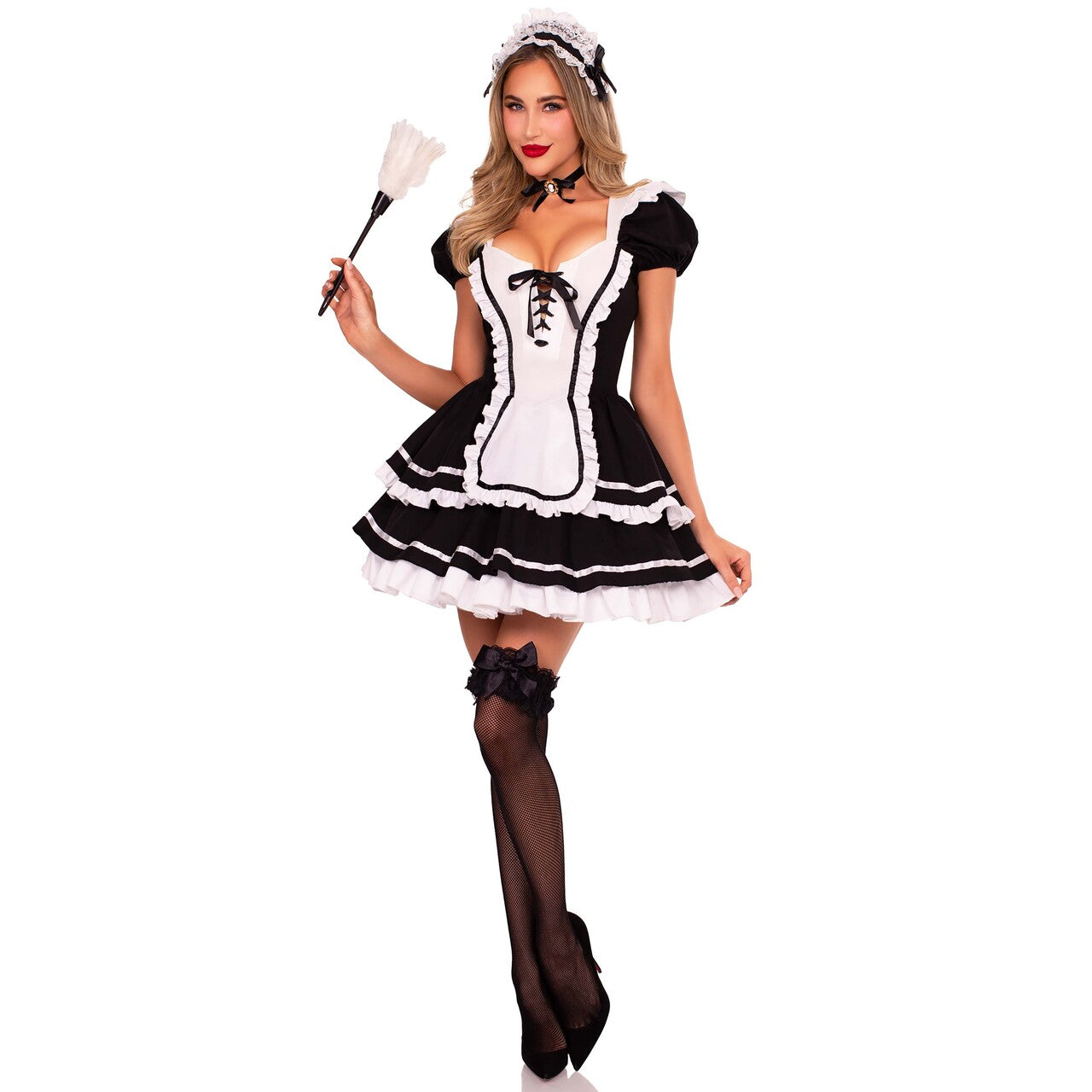 Op deze afbeelding zie je een Kostuums, van het merk Leg Avenue. Maid To Flirt Ruffle Trimmed Dress Vrouw