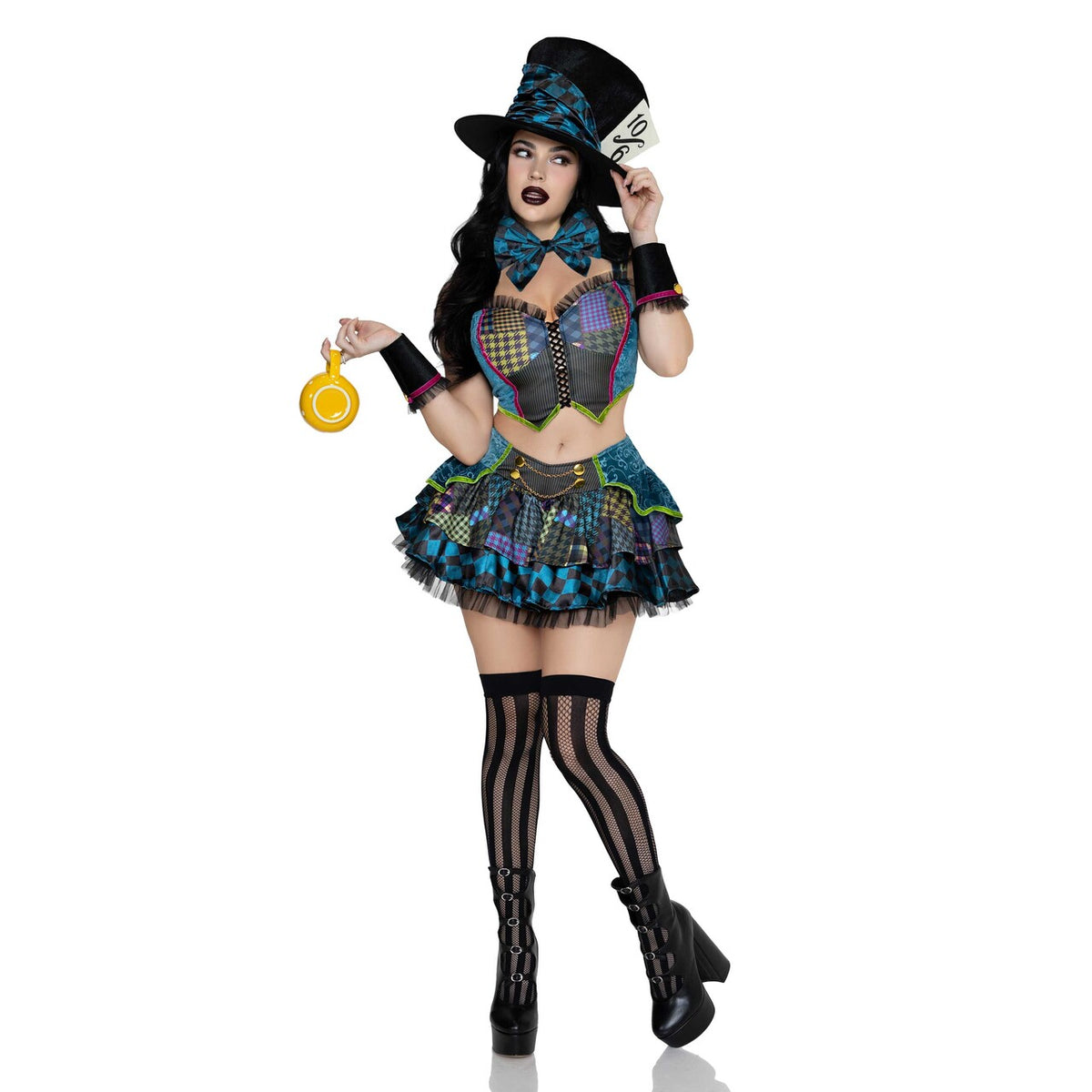 Op deze afbeelding zie je een Kostuums, van het merk Leg Avenue. Darling Mad Hatter Top And Skirt Vrouw