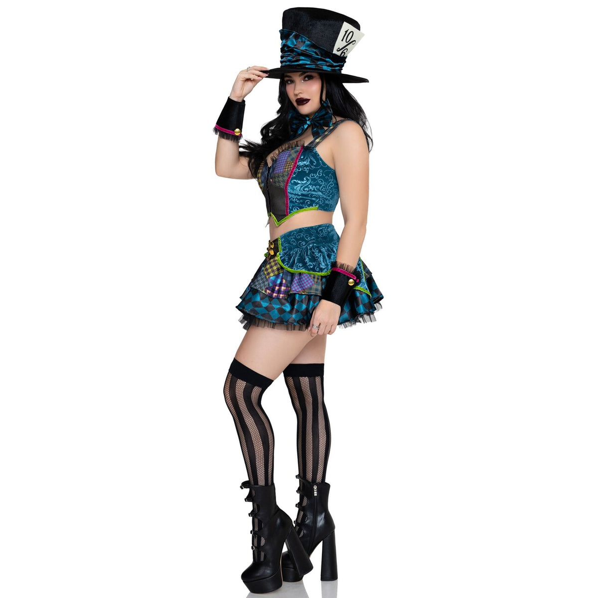 Op deze afbeelding zie je een Kostuums, van het merk Leg Avenue. Darling Mad Hatter Top And Skirt Vrouw