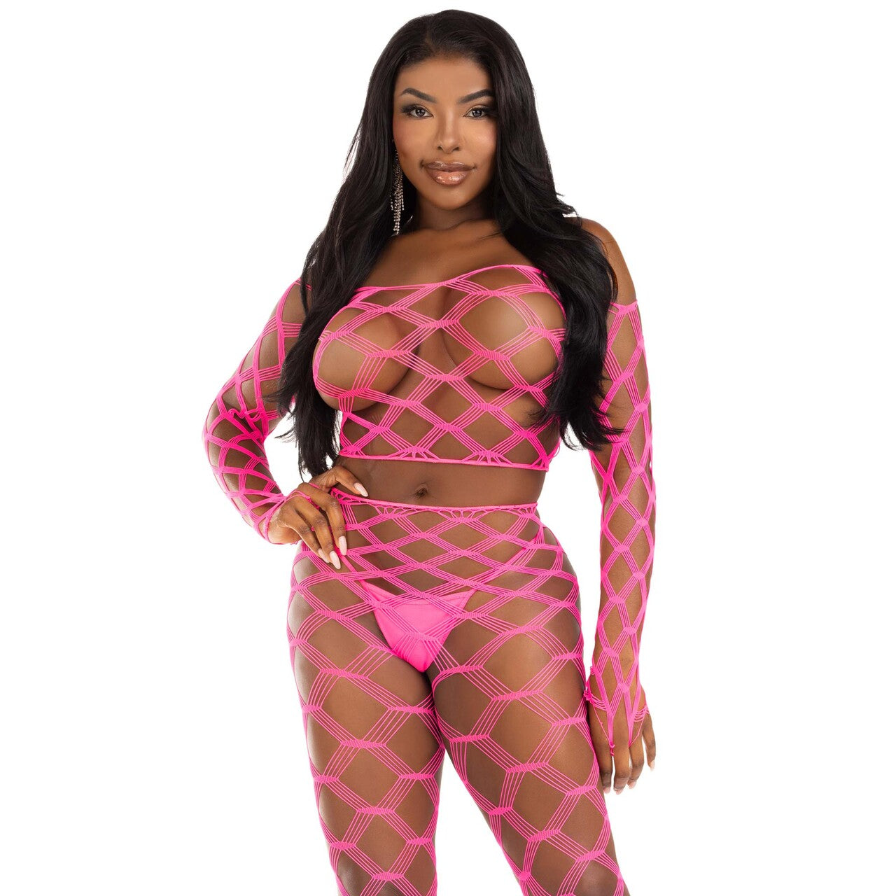 Op deze afbeelding zie je een Kostuums, van het merk Leg Avenue. Het Roze Web Set Vrouw Kostuum