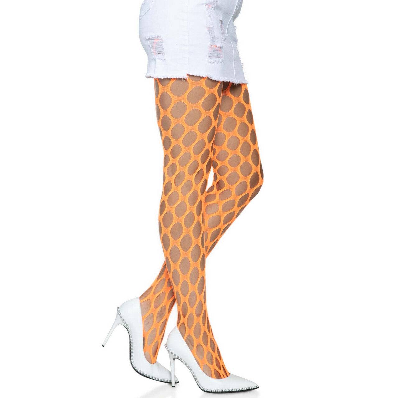 Op deze afbeelding zie je een Accessoires, van het merk Leg Avenue. Grote Gaten Visnet Oranje